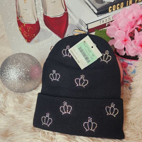 KENSIE Crown Rhinestone Embellished Knit Beanie NWT - Picture 2 of 4